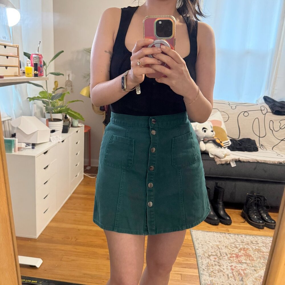 Urban Outfitters BDG Green Denim A-line Button Down Skirt